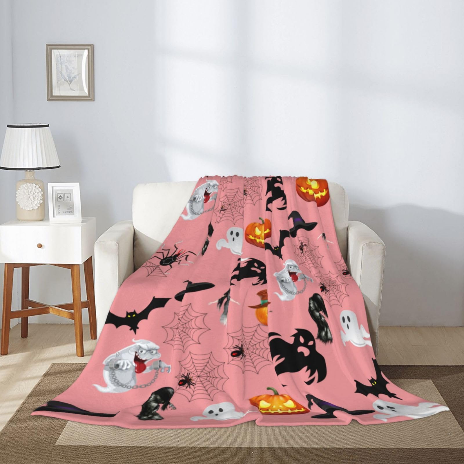 YIRDDEO Halloween-Überwurfdecke 127x152 Cm – Doppelseitig, Flanell & Sherpa, Mit Skelett-Muster