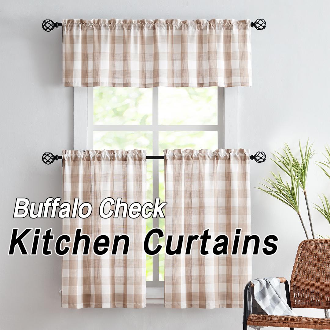 Gingham Buffalo Check Cafe Kitchen Curtain Valances, Plaid Design Thick