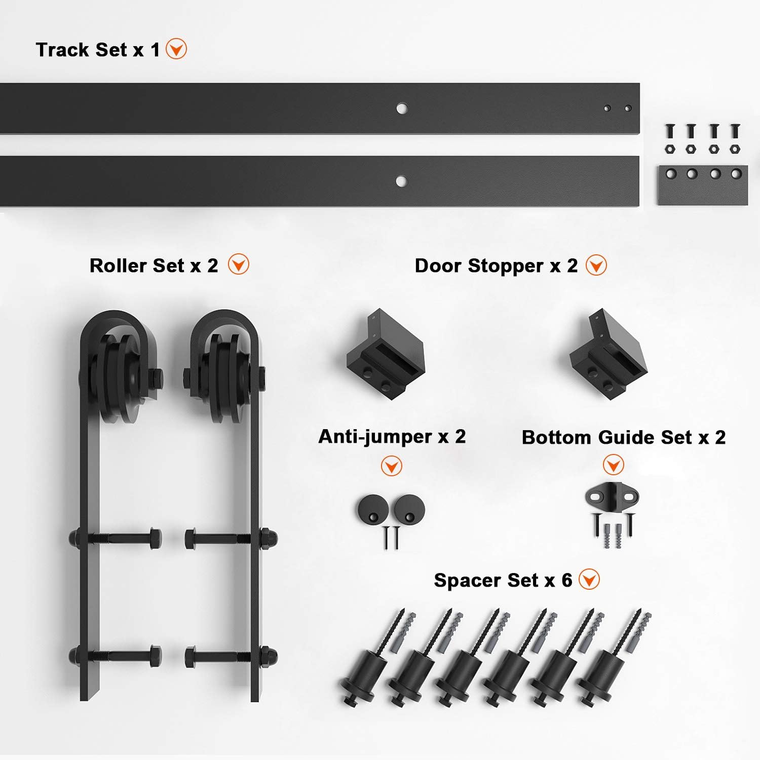 WBHome SDH-2438-BK 8FT Sliding Barn Door Hardware Kit Black Antique Smooth and Quiet Steel Track Set