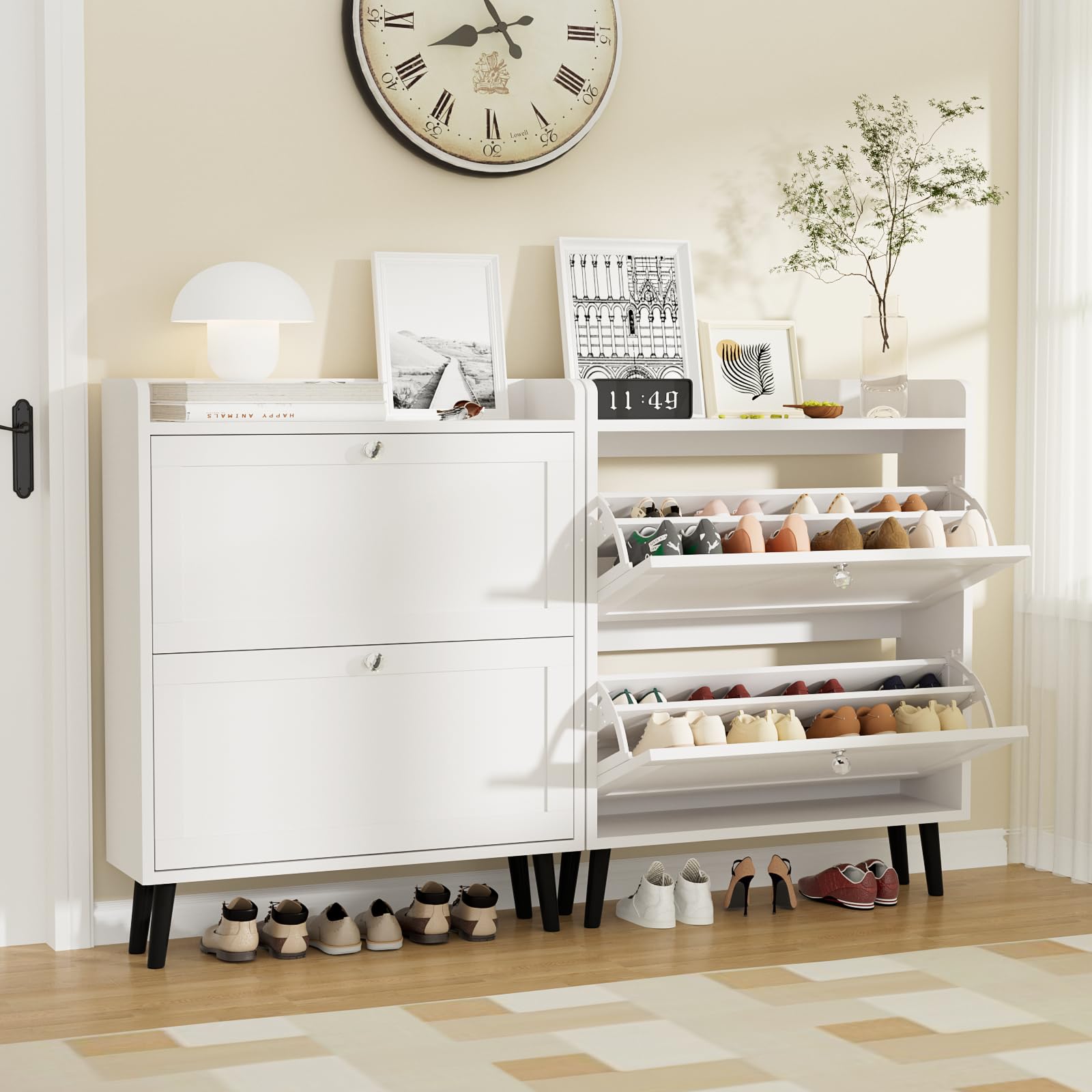 VOWNER Meuble à Chaussures, Armoire Rangement Entrée, Blanc, 80x100cm