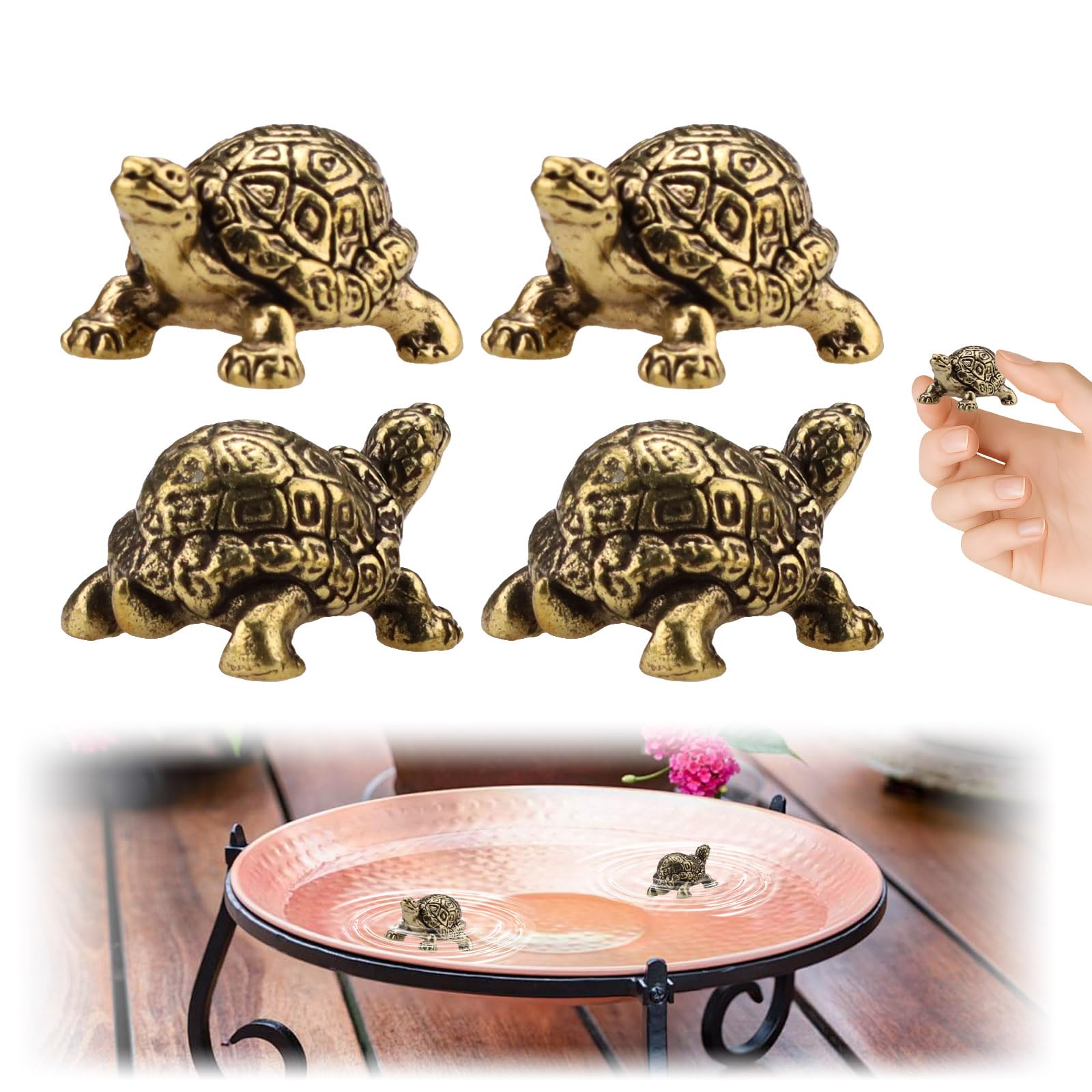 4 Pack Mini Brass Turtle Copper Disc for Bird Bath Ornament, 0.8 Oz Weight Copper Birdbath Purification Disc, Small Statue Stand Cleaner Bird Bath Disk for Water Garden Fountain Outdoor (4 Pack)