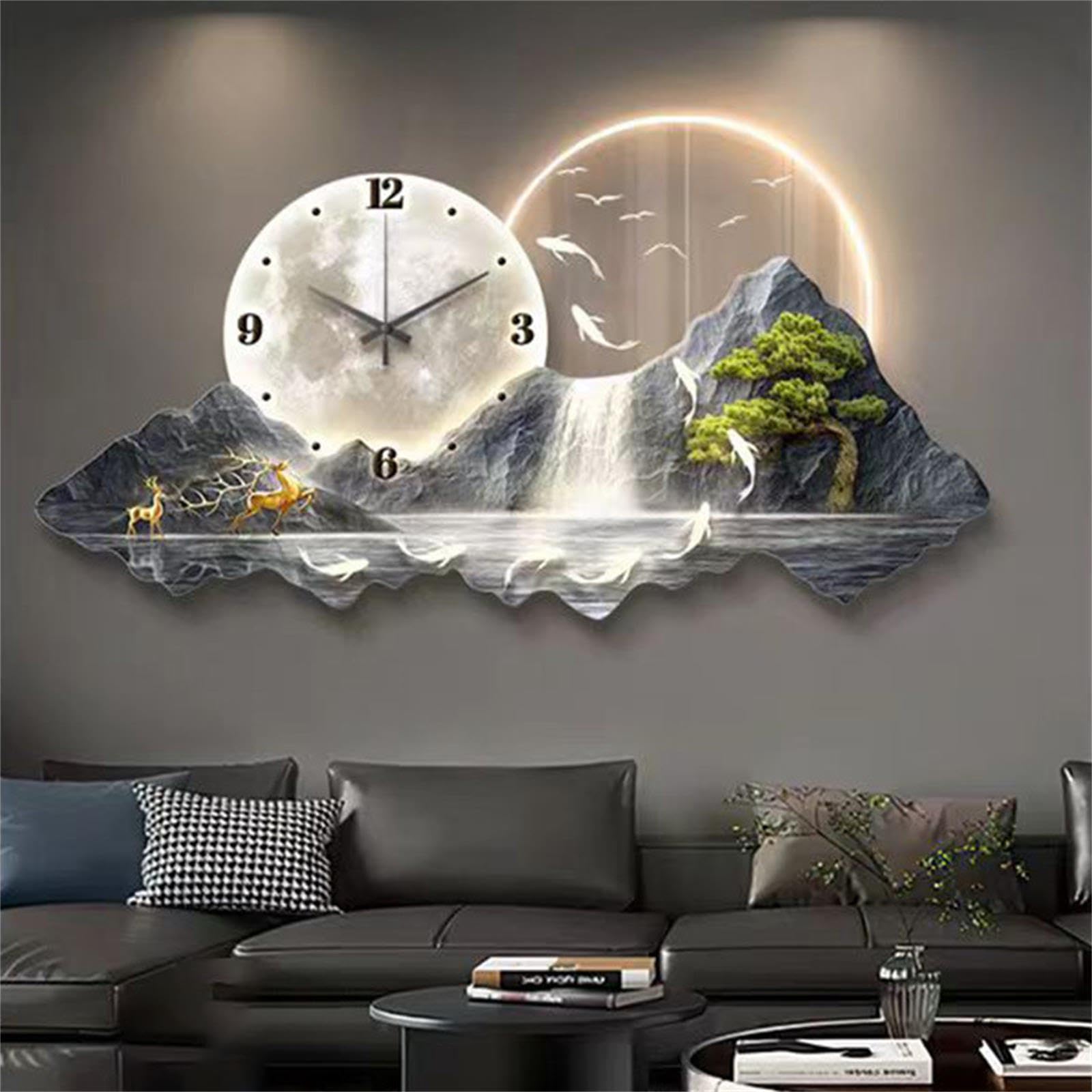 Horloge Murale LED 3D et sculpture d'art moderne lumineuse pour salon