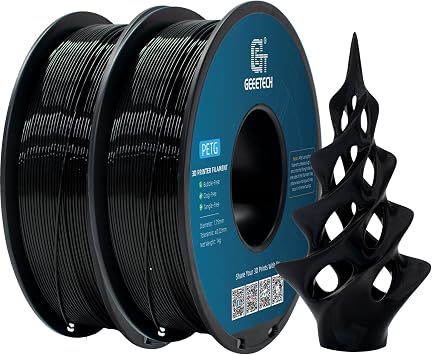 Geeetech PETG Filament 1.75 mm 3D Printer Filament 1 kg per Spool 2 Spools Black/Black