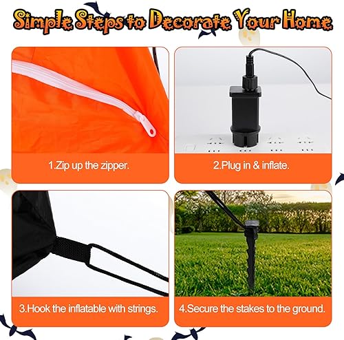 Miniatura 7 de Decoraciones inflables de Halloween de 8 pies de largo, decoraciones de calabaza con luces LED integradas, linterna inflable para interiores y