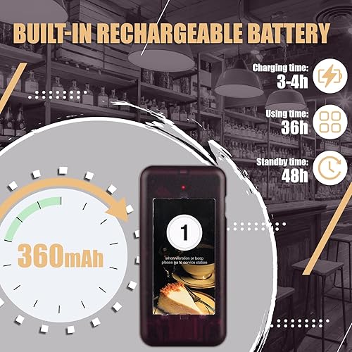 Miniatura 4 de Retekess Zumbadores T112 para restaurante, sistema de llamadas inalámbrico en cola, 48 horas de tiempo de servicio, aviso de parada, alcance de 1640