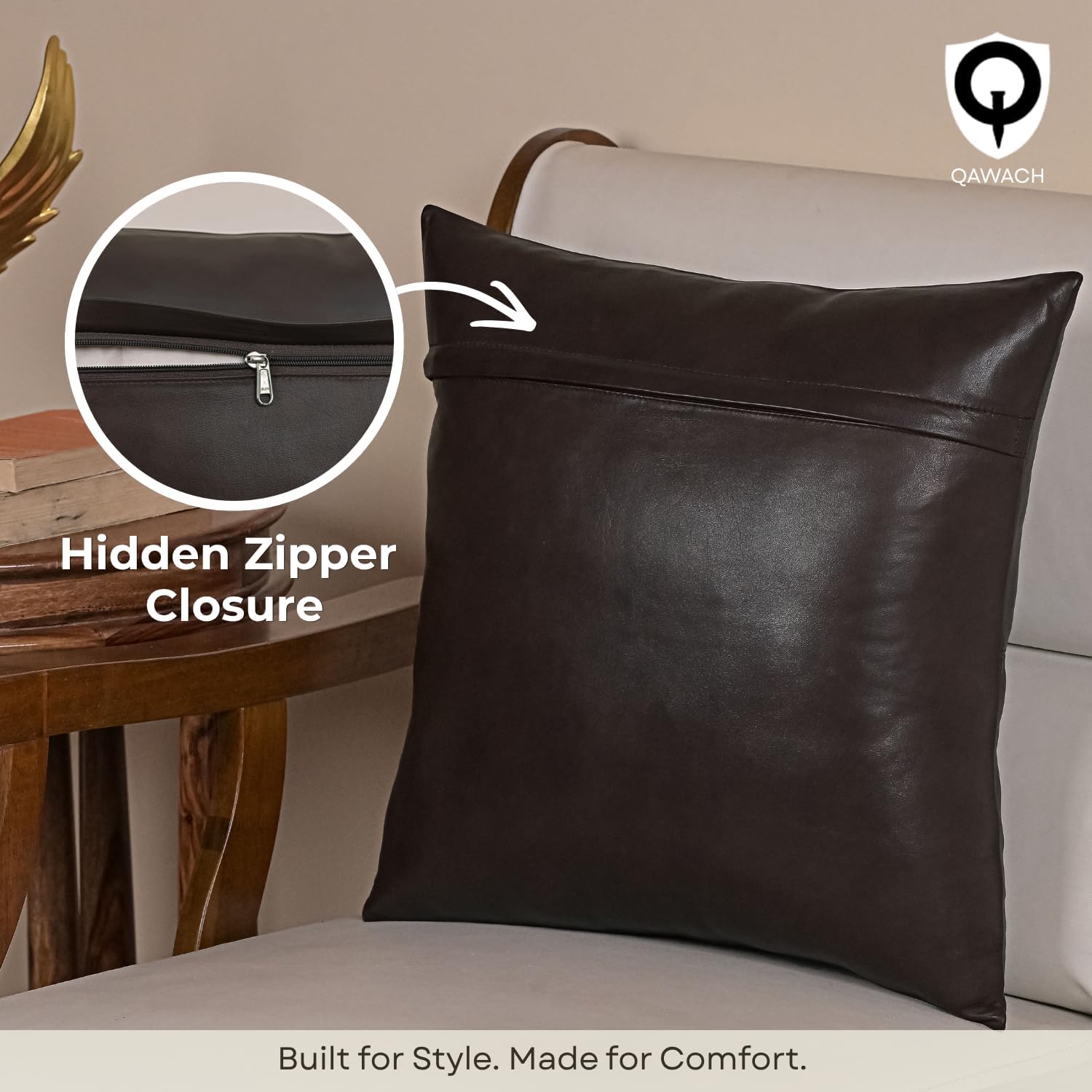 Lambskin Leather Pillow Cover - Sofa Cushion Case - Decorative Throw Covers for Living Room or Bedroom, 18 x 18 Inches - Brown Antique Box Pack of 1