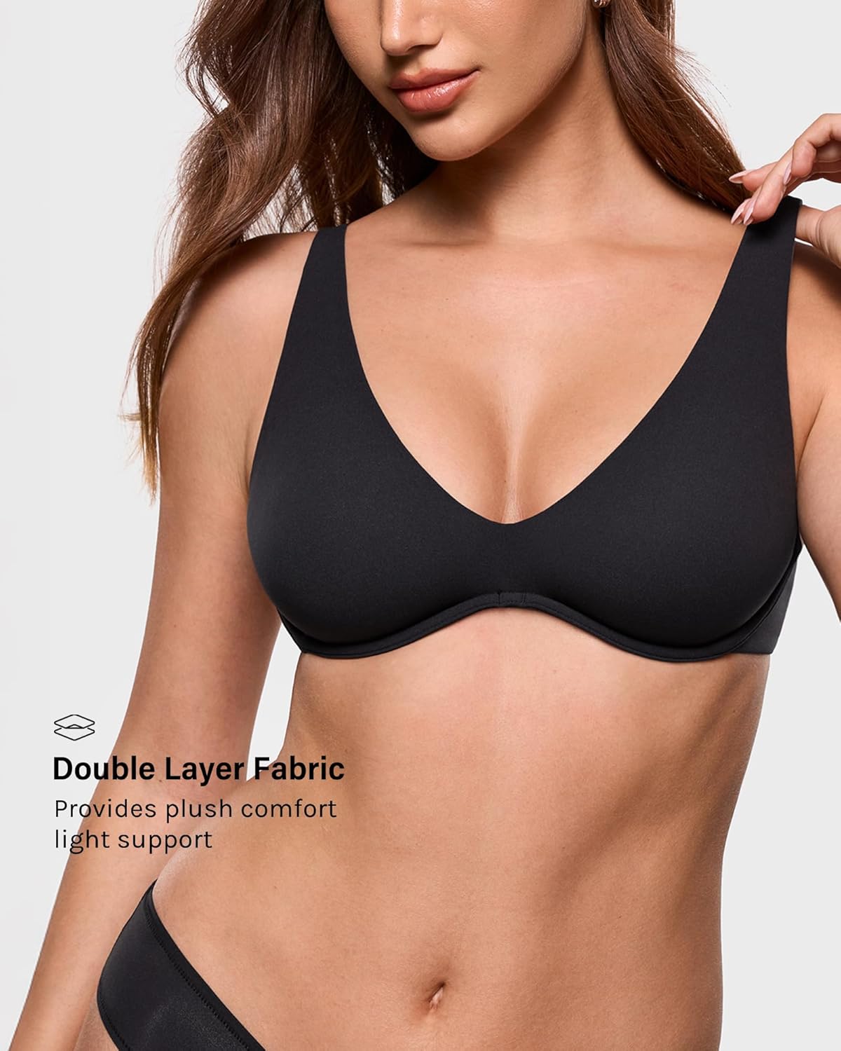 INLYRIC Women's Inbarely Plus Unlined Bras V Neck No Padding Underwire Tshirt Comfort Lounge Everyday Bras - Image 2