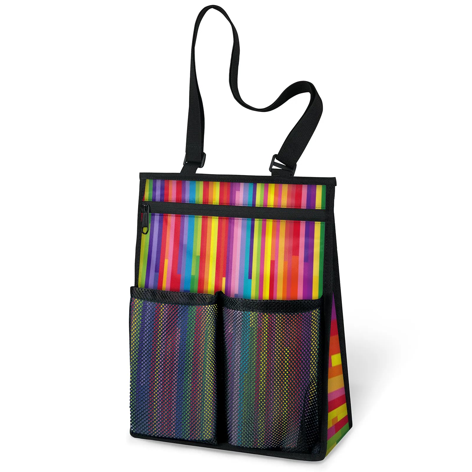 Ourtheme Stripes Rainbow Portable Shower Bag for Travel Gym Camp Beach Tote Shower Caddy Bags Hanging Toiletry Organizer