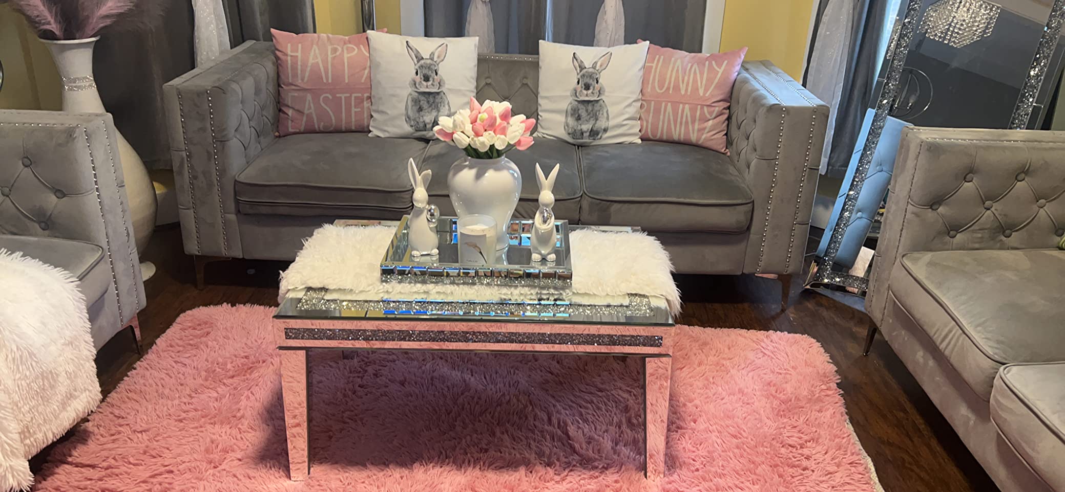 50/mo Finance blingworld Silver Coffee Table with Crystals Inlay, 35