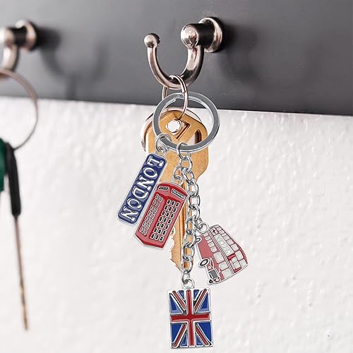 Miniatura 4 de LUOEM London Llaveros de recuerdo del Reino Unido, llavero de metal, llavero de bandera de Union Jack, llavero de coche, bolso y dijes para
