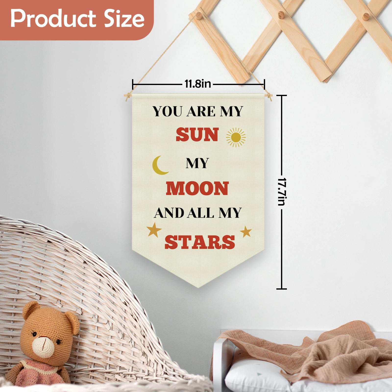Nursery Wall Art Hanging Pennant Flag Banner Playroom Wall Decor Classroom Decorations Gift for Baby Kids Girl Boy Nursery Teen Room Playroom My Sun My Moon and All My Stars Linen Cotton Flag