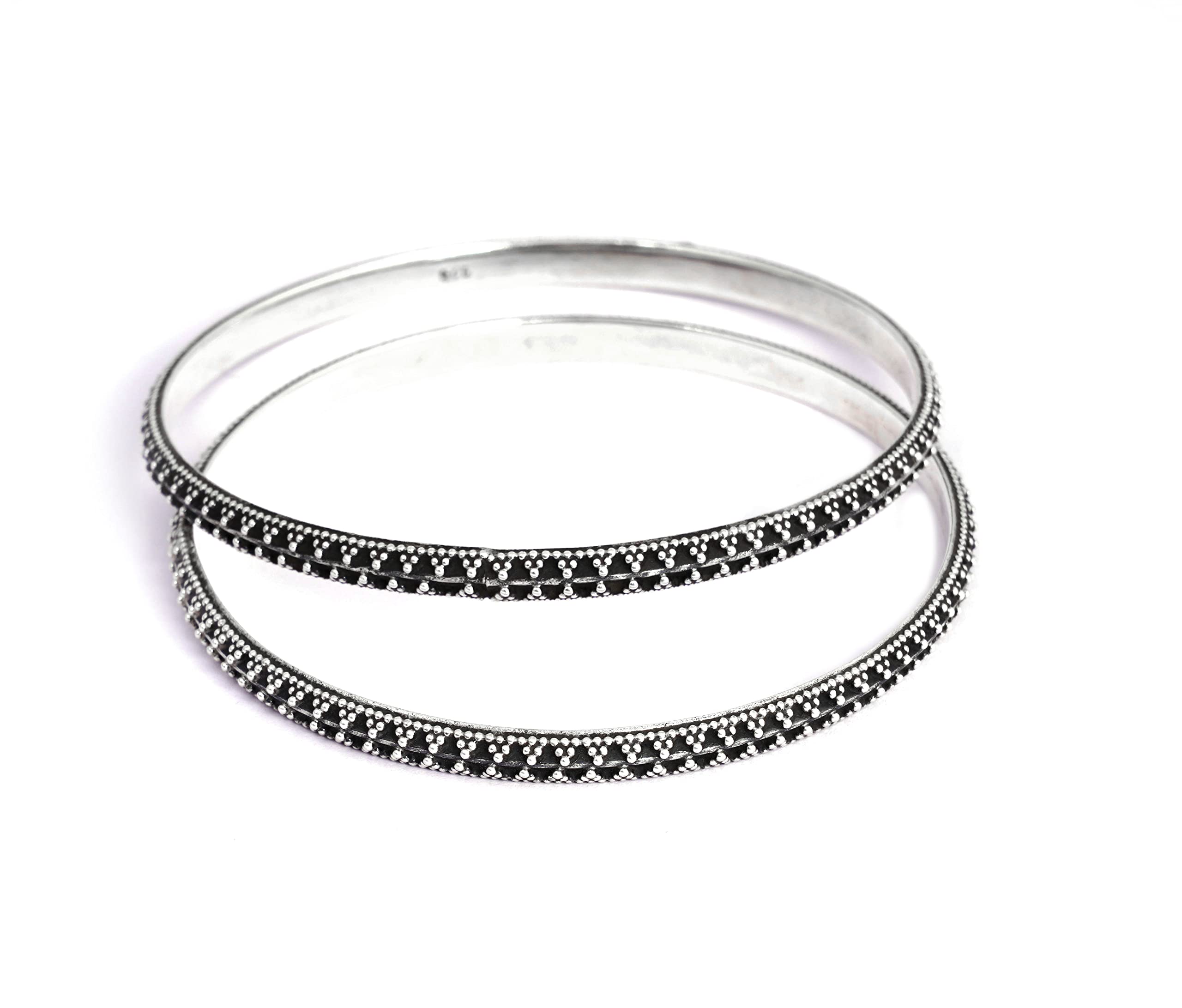 Shyle 925 Sterling Silver Bangle/Bracelet, Anvaya Daana Detailed Bangle,Well Stamped with 925,Traditional Silver Hand Jewellery, Handcrafted Silver Oxidized Bangle/Bracelet, Womens Accessory (26) (B0BM998PPF) Amazon Price History, Amazon Price Tracker