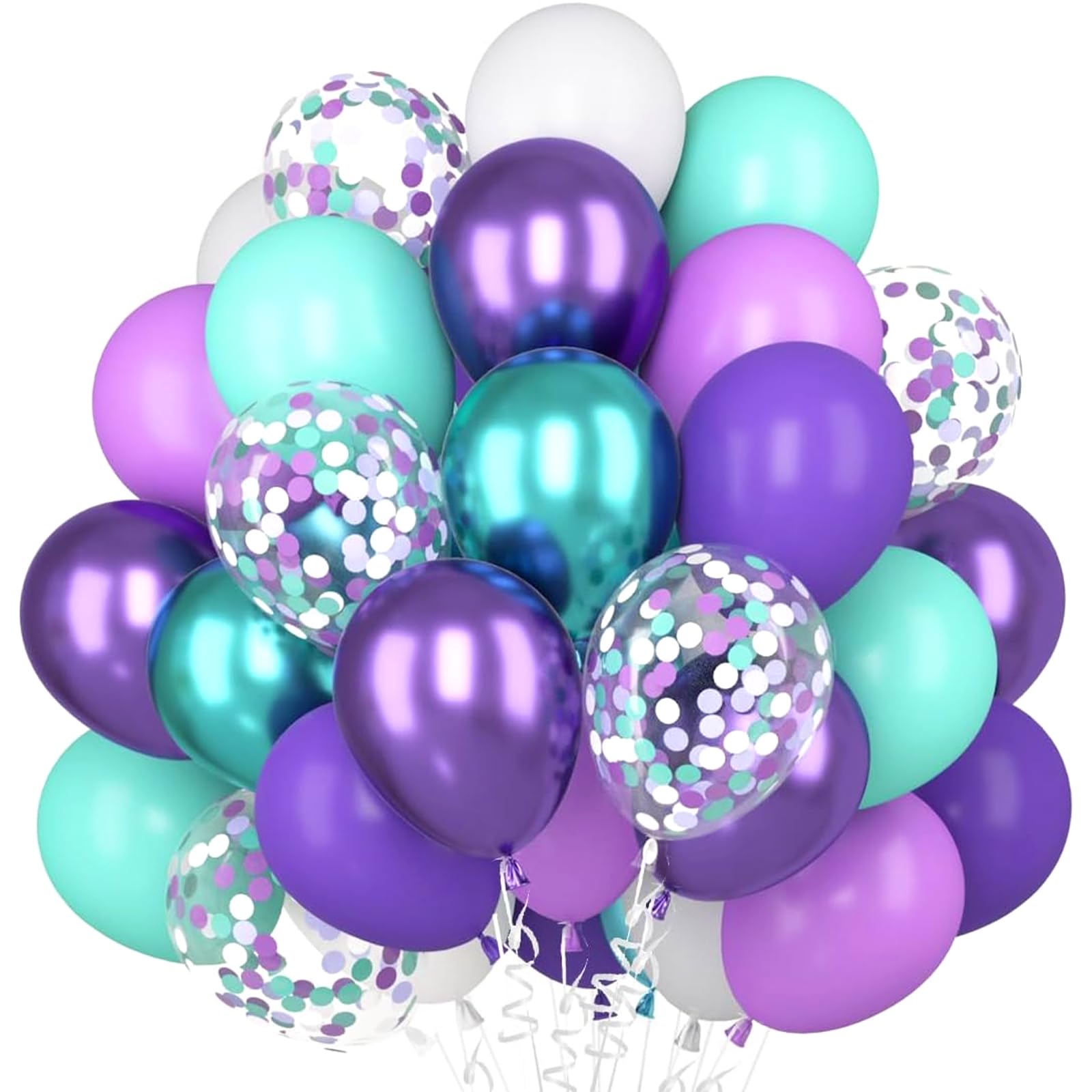 Teal Purple Confetti Balloons, 100pcs 12 Inch Latex Balloons, Confetti Balloon, Perfect for Mermaid Birthday, Baby Shower, Girls Party, Wedding, Celebration Events & Magical Party Decorations — image 1