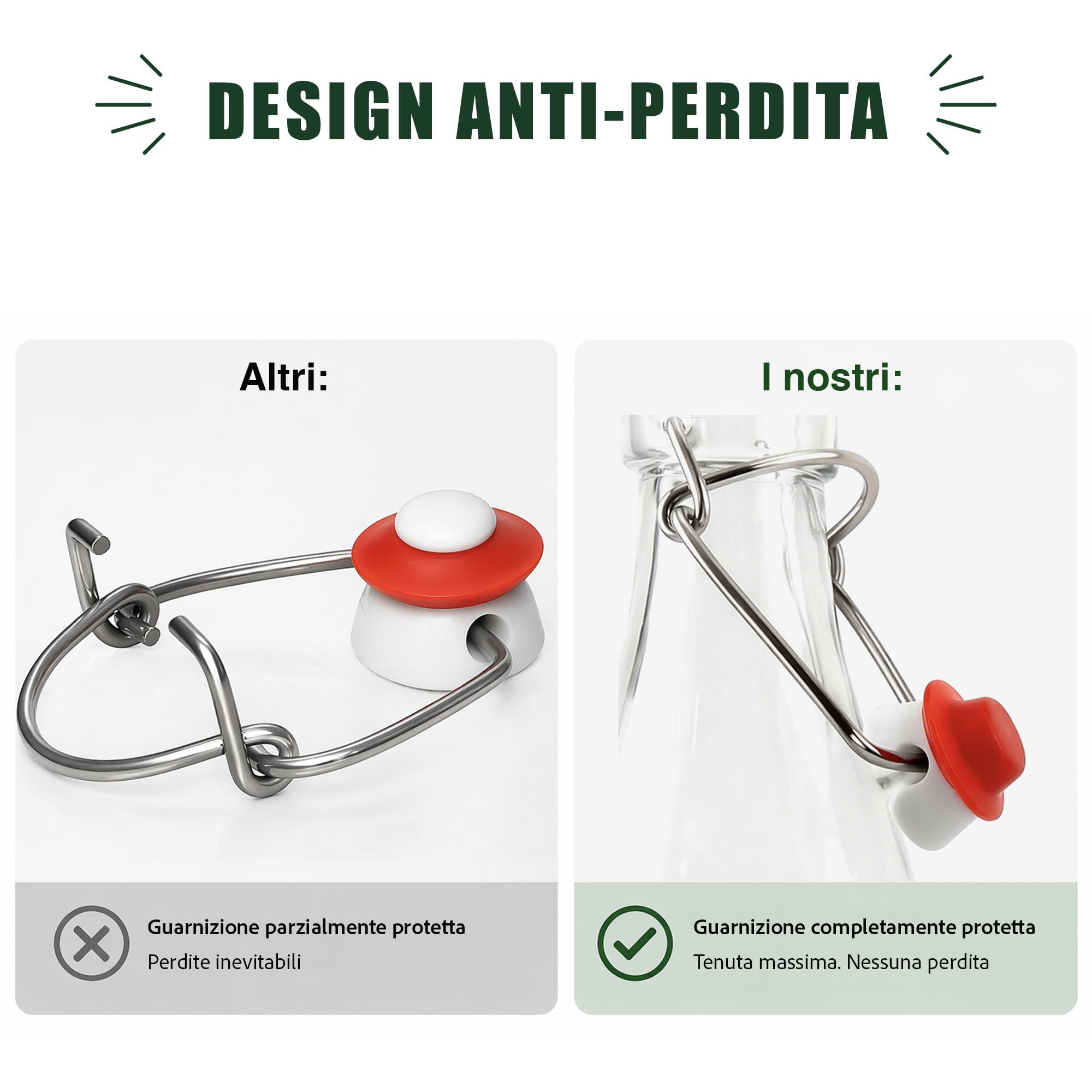 24 bottigliette di vetro 100ml – Bottiglie piccole 100 ml per liquore con tappo a leva ermetico – Regali, conserve, fermentazione e aceto