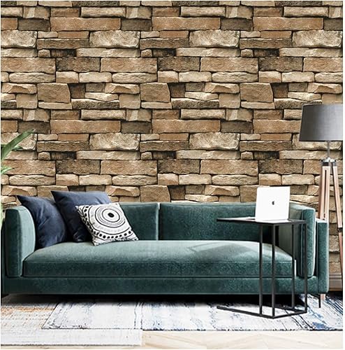 Miniatura 2 de DWIND D1016 - Papel tapiz de piedra autoadhesivo, removible, de vinilo de 1.48 x 16.4 pies, para sala de estar, dormitorio, cocina, decoración de