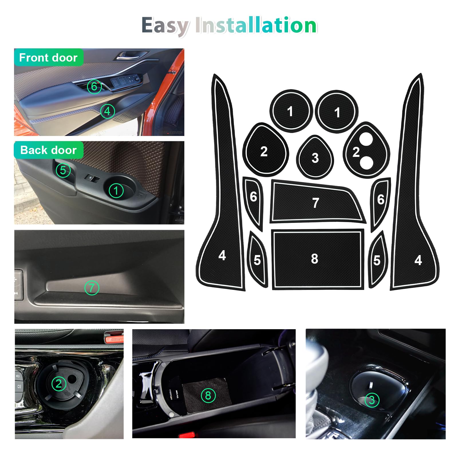 GAFAT Compatibile con Fiat Panda City Cross/Hybrid 2021-2024 2025 Tappetini Antiscivolo in Gomma, Panda Cross 2023 Tappetini Console Centrale, Cuciture della Porta, Panda Accessori [Non per 4X4](Blu