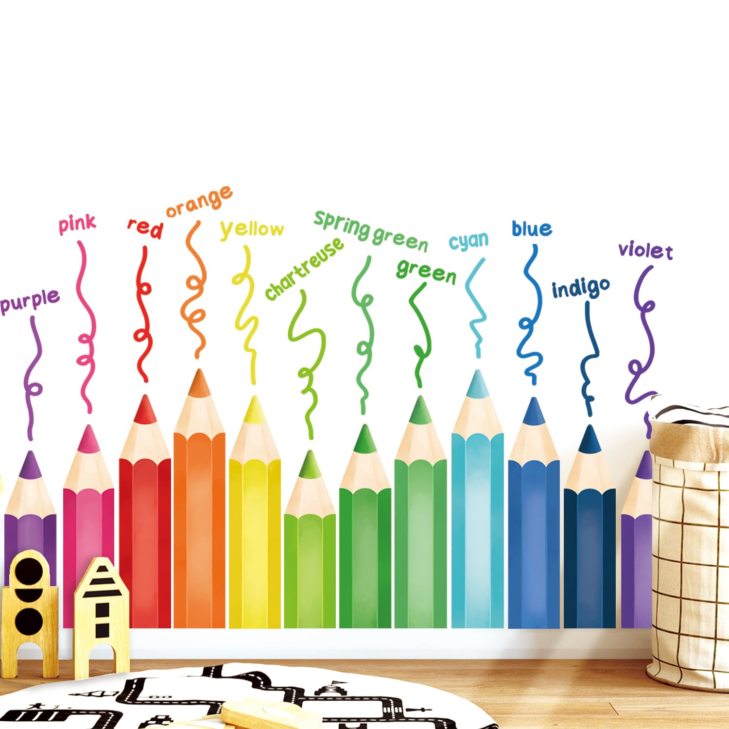 DECOWALL Learning Color Crayons Wall Stickers Educational Pencil Wall Decals for Kids Girls Boys Room Bedroom Nursery Classroom Playroom (SG2-2417)