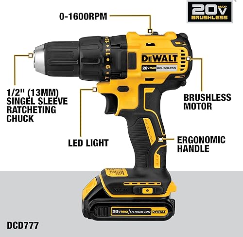 Miniatura 3 de DEWALT Taladro inalámbrico de 20 V MAX y destornillador de impacto, taladro eléctrico sin escobillas, kit combinado de herramientas eléctricas de 2