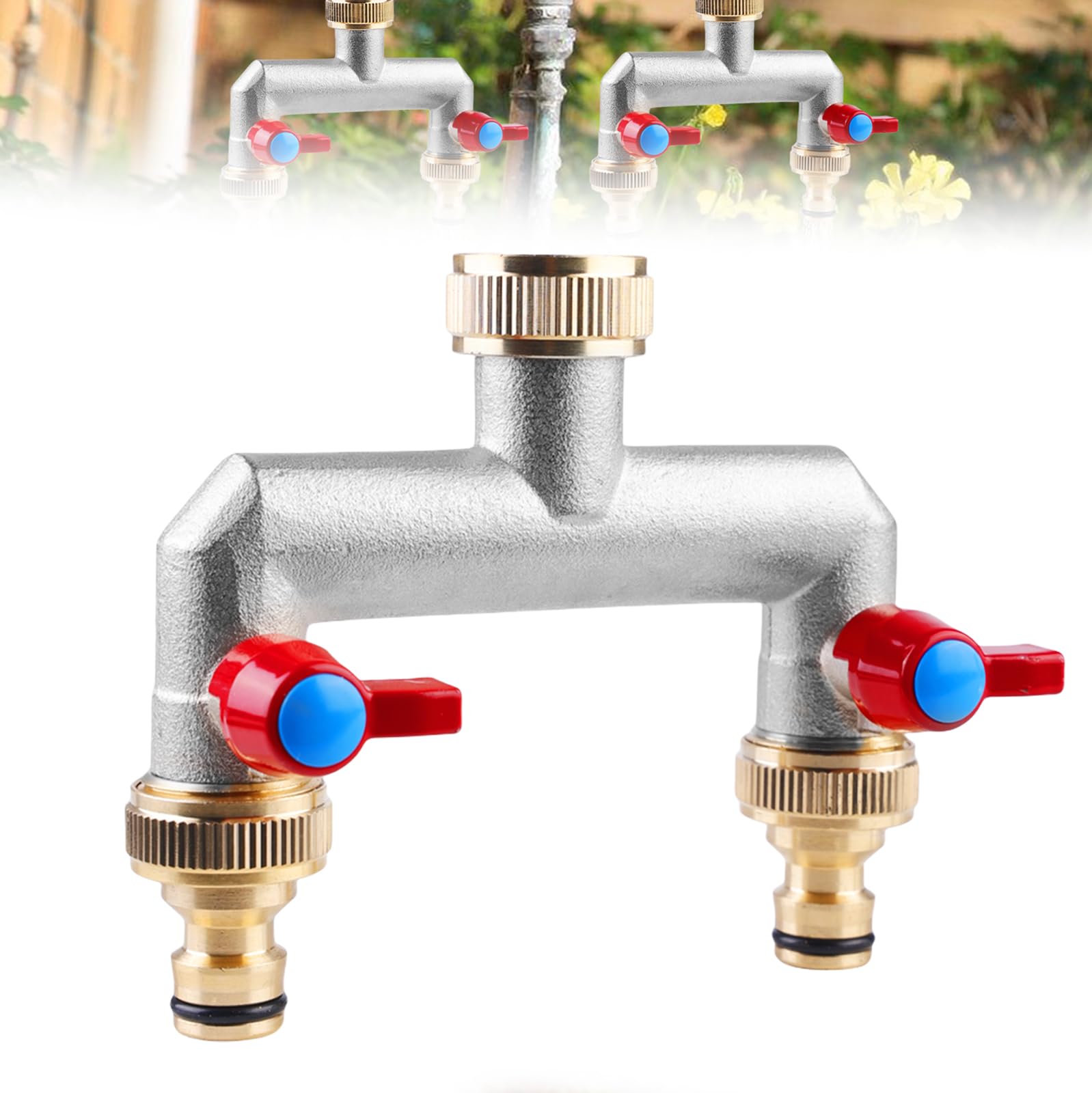Lectorias Robinet Double Sortie Laiton – Répartiteur Y 2 Voies Avec Interrupteurs Indépendants, Jaune – Idéal Jardin, Machine à Laver, Arrosage