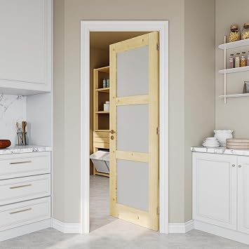 28x80 Pantry Door Interior Slab,3-Lite Pine Frosted Glass Doors,Room Doors