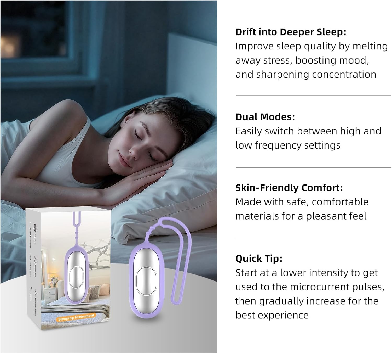 Handheld Sleep Aid Device - Sleep Anxiety Device for Relieving Anxiety and Stress, Improves Slumber for Adults and Students, 5 Adjustable Levels, USB Rechargeable, Easy to Carry (Purple)