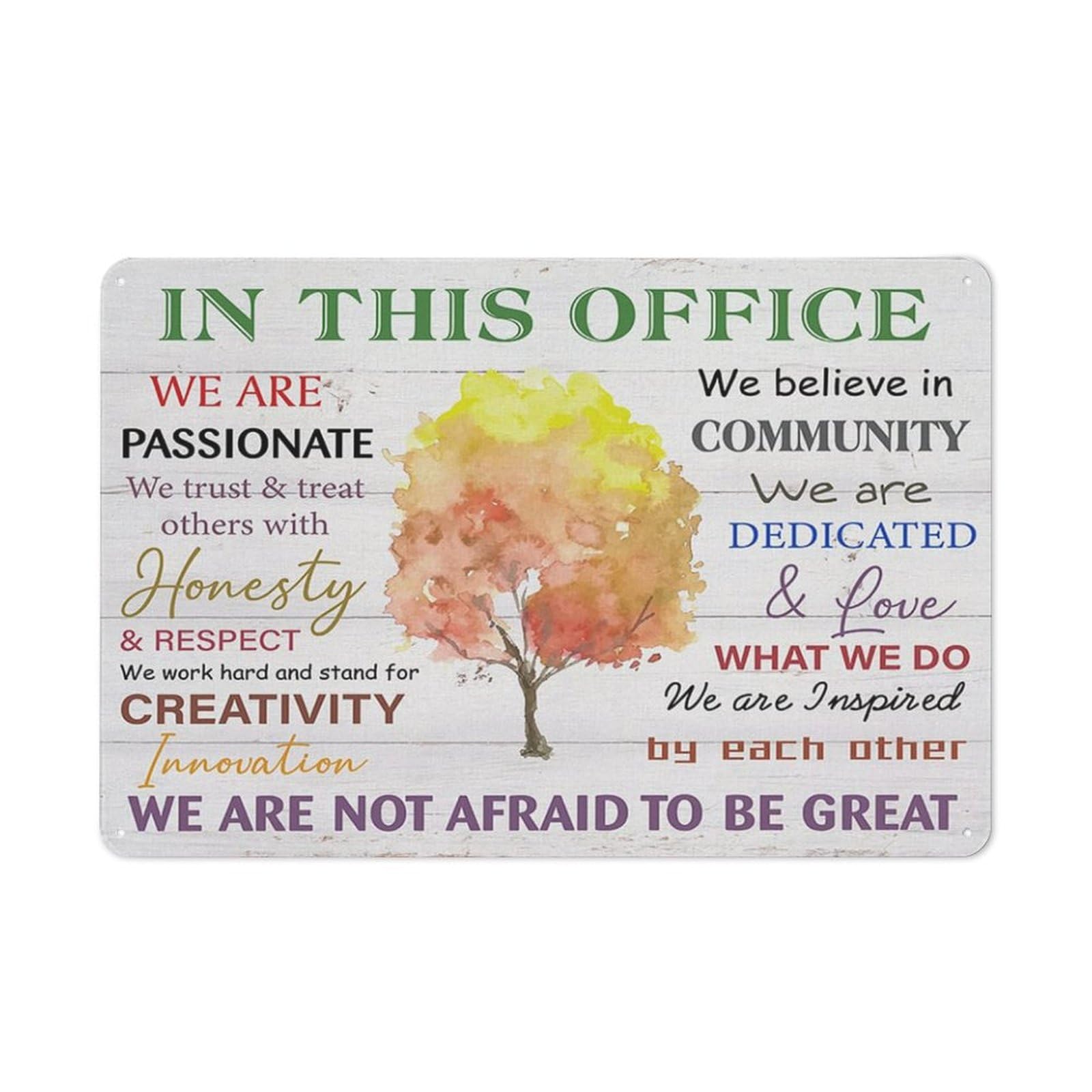 Rustic Metal Tin Sign, Office Positive Atmosphere Quote Wall Art, Home Office Motivational Decor 12x8 Inch