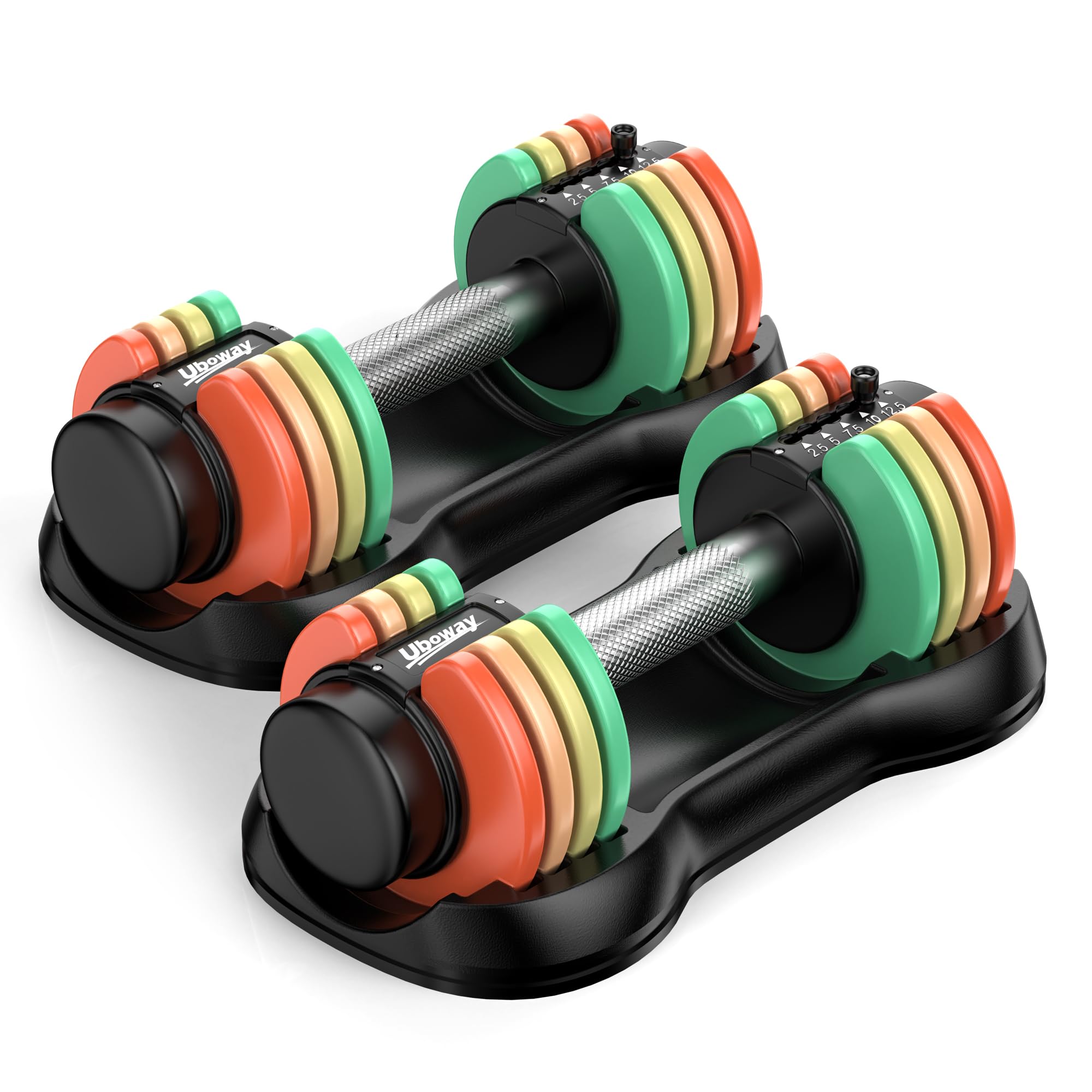 5-IN-1 Adjustable Dumbbell Set, Pair 12.5LB/22.5LB Weight Set for Home Gym | rainbow-colored weight plates, anti-slip handle, suit both men and women, full body home workout