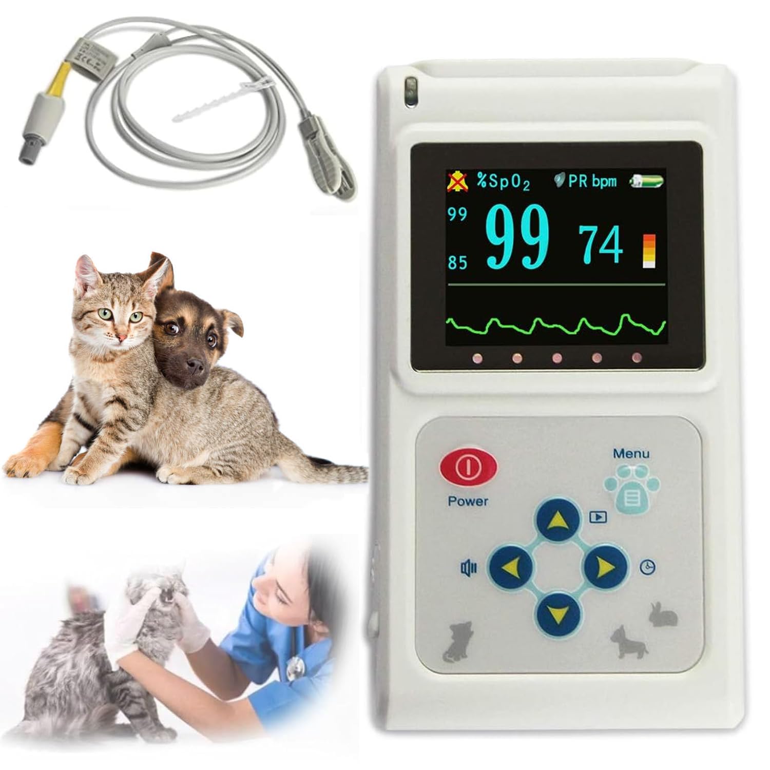 Handheld-Veterinär-Pulsoximeter, Tier-Sauerstoff-Monitor, Herzfrequenz-Monitor, Mit Ohr / Zunge Sonde Sensor, Sicher & Nicht-invasiv, Für Hunde, Katzen, Haustiere, Familie Und Haustier Krankenhaus