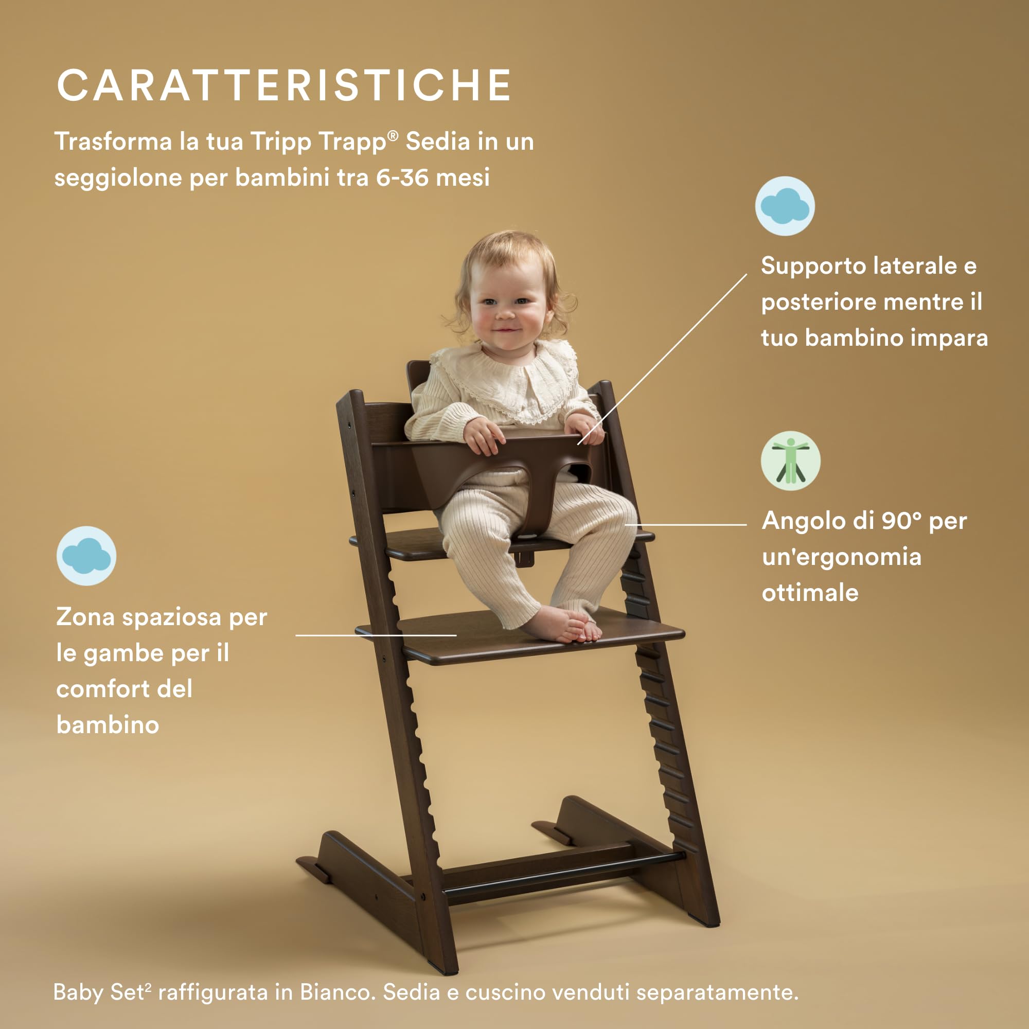 Tripp Trapp Baby Set 2 di Stokke, Warm Brown - Ideale per bambini dai 6 ai 36 mesi - Trasforma le sedie Tripp Trapp prodotte dopo maggio 2003 in un comodo seggiolone