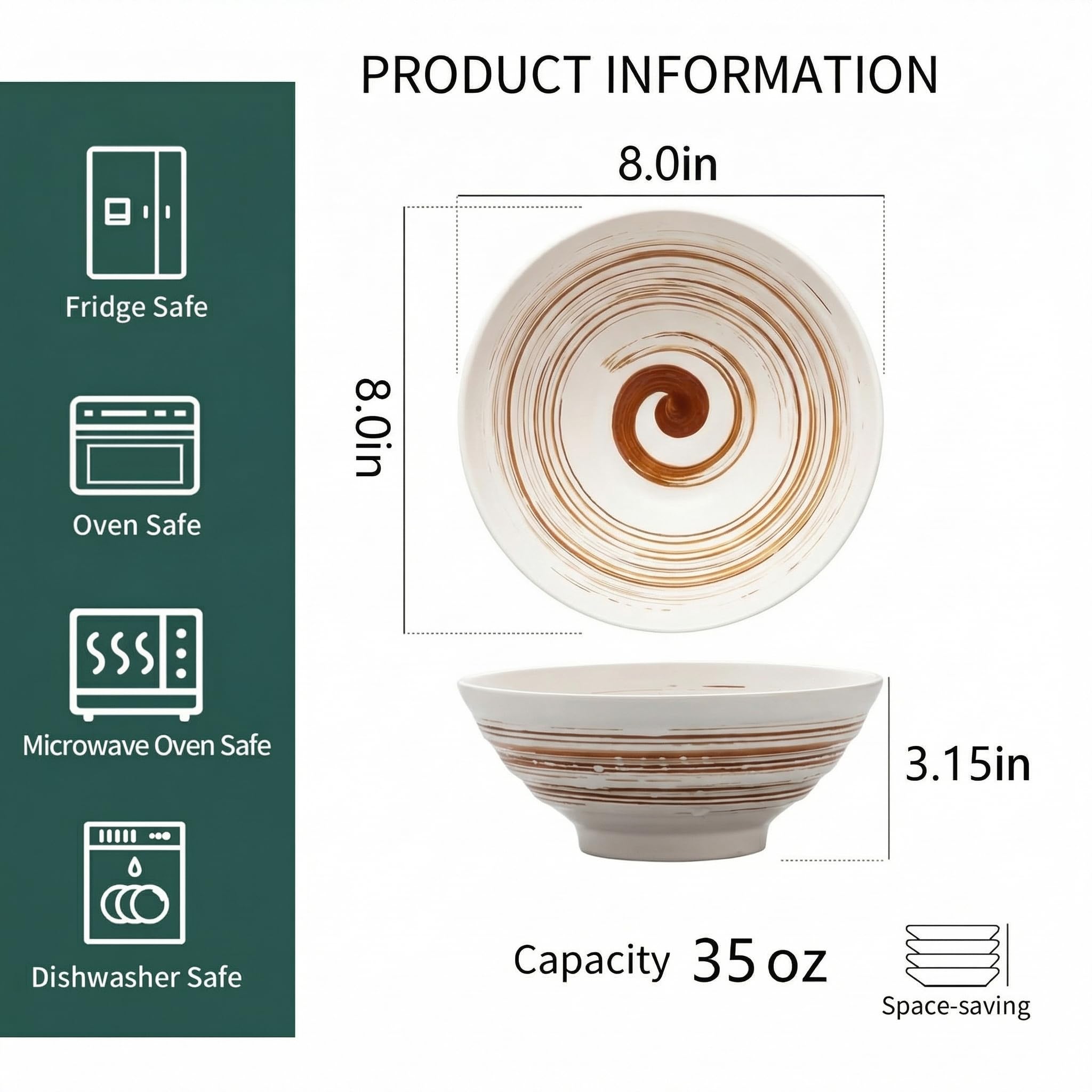 YUN TAO Set de 4 Bols à Ramen en Céramique (1040 mL) - Grands Bols Japonais pour Salade, Udon, Soba, Pho, Pâtes et Soupes Noodles Asiatiques (Blanc - Lot de 4)