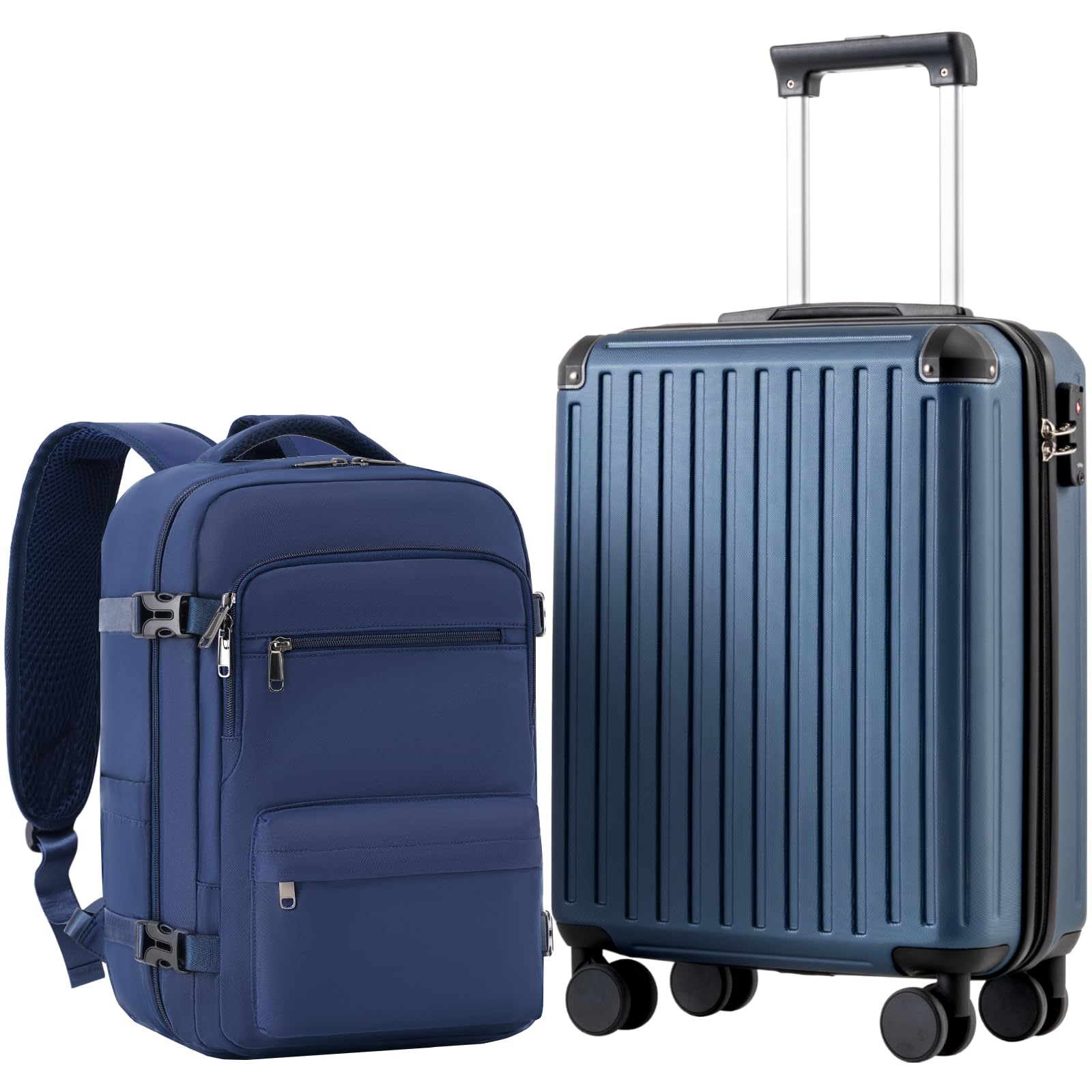 COOLIFE Handgepäck Koffer 55X40X20cm und Kabinen Rucksack 20L(40X25X20cm) Set für Ryanair & Easyjet Flugzeug Handgepäck Kabinengepäck Hartschlagenkoffer Reiserucksack Klein mit TSA-Schloss