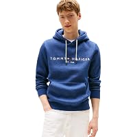 Tommy Hilfiger Uomo Felpa Tommy Logo con Cappuccio, Blu (Aegean Sea Heather)