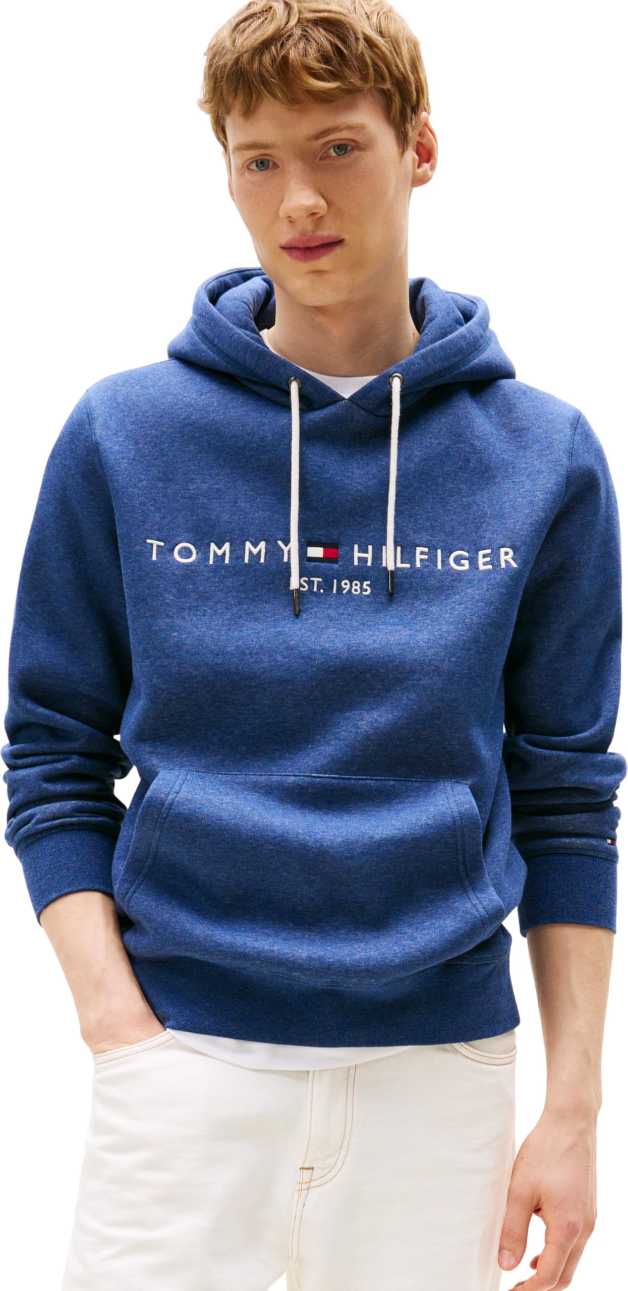 Tommy Hilfiger Men’s Tommy Logo Hoodie, Blue (Aegean Sea Heather), M