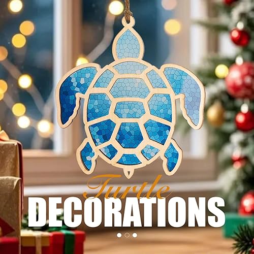 Miniatura 2 de Regalos de tortuga marina para mujer, adorno de tortuga de madera con vitrales acrílicos, decoración temática oceánica y regalos costeros para