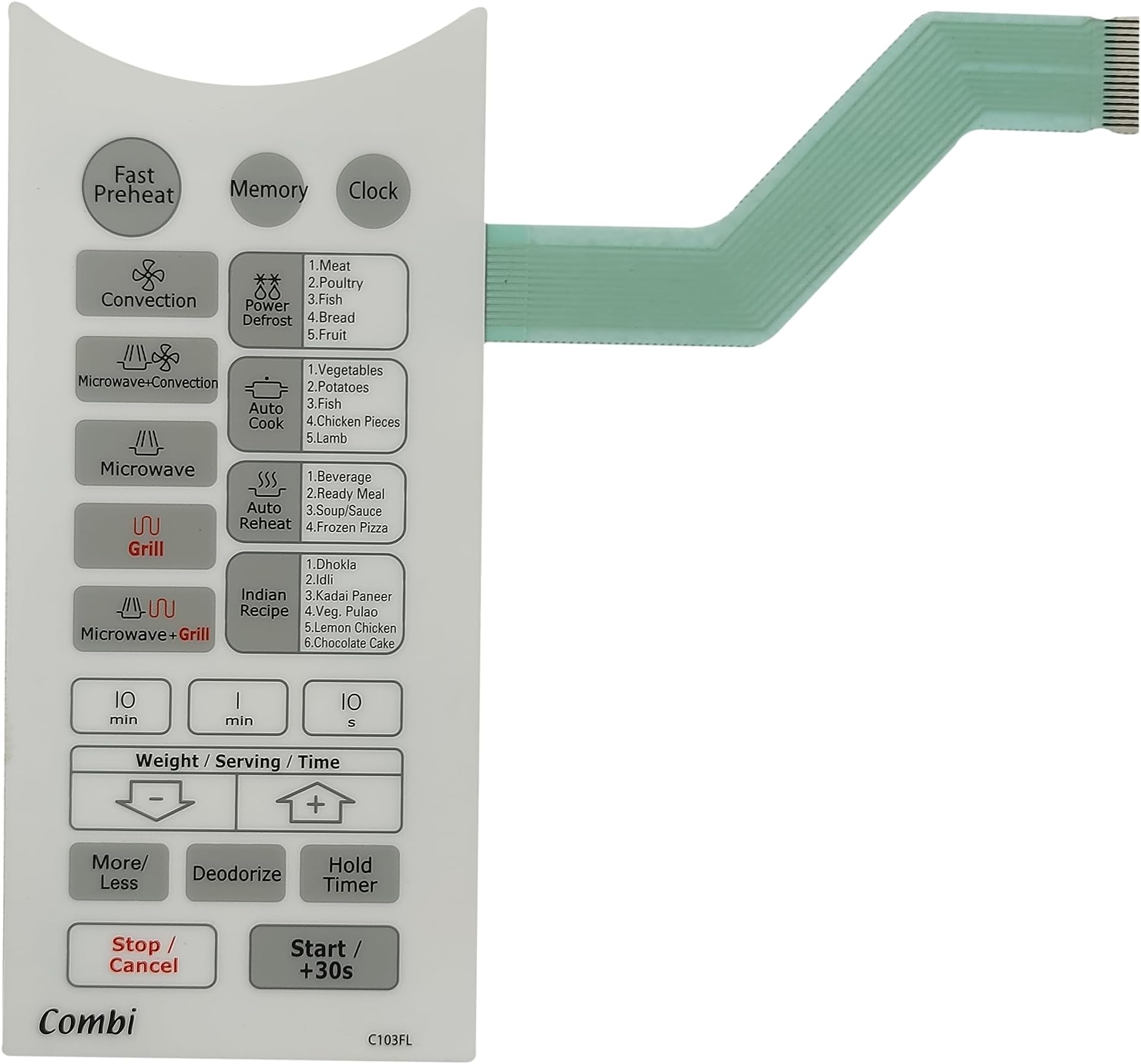C103FL Microwave Oven Membrane Keypad Touchpad (White)