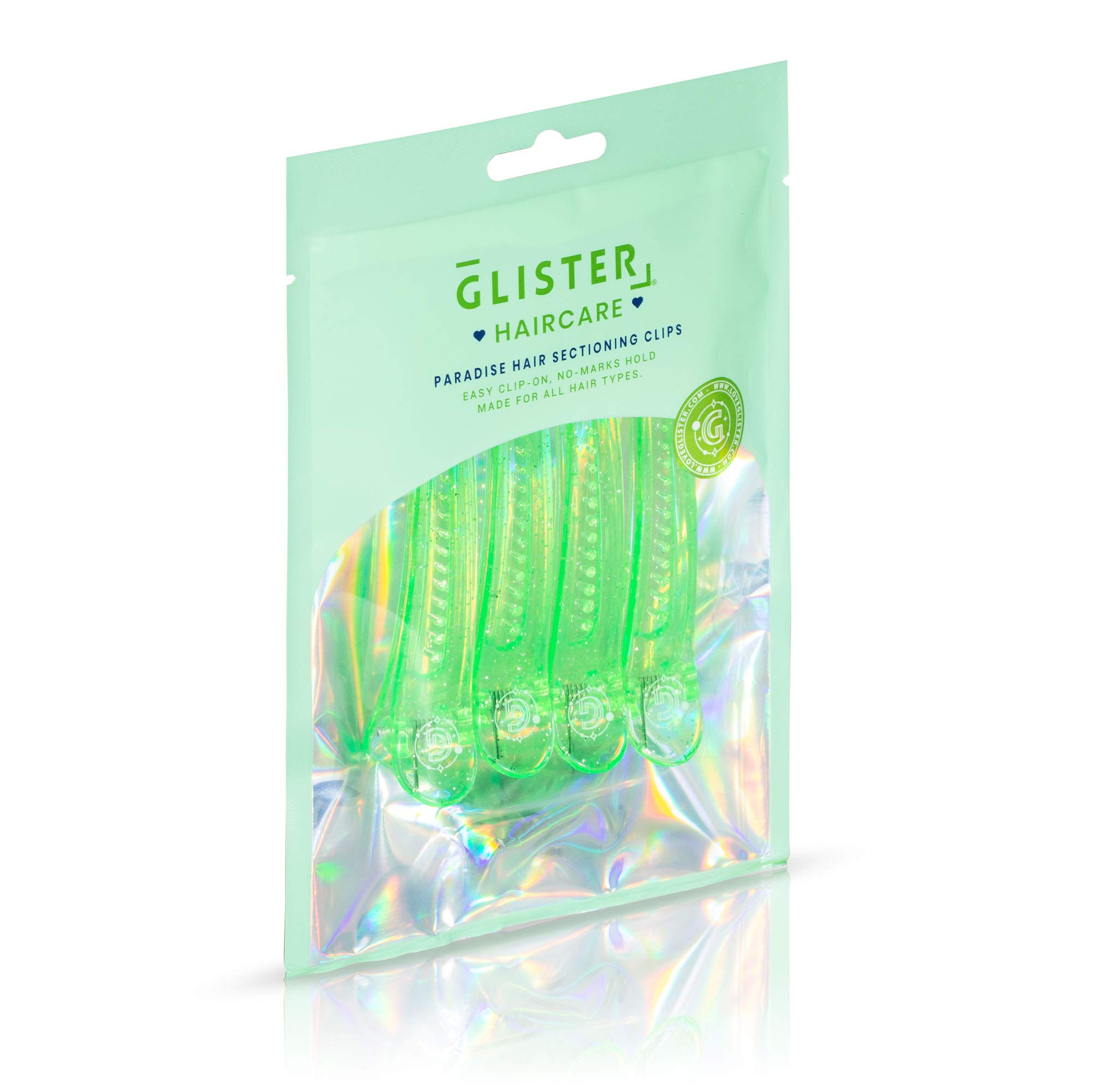 Glister Paradise Hair Sectioning and Styling Clips for Salon Use (4-pack) - (Green)