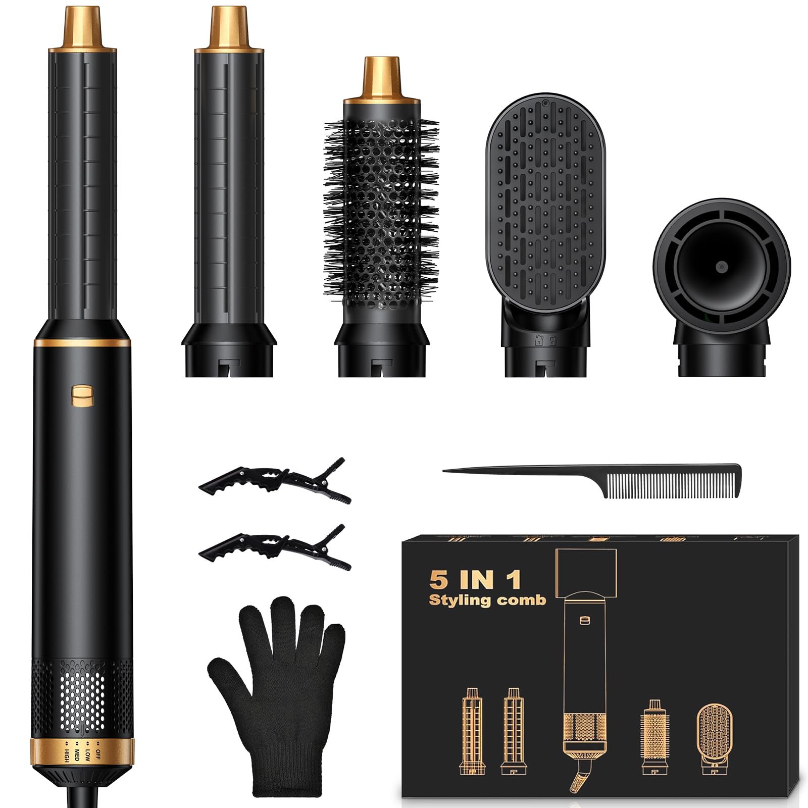 5 in 1 Air Styler, Asciugacapelli Ionico, Spazzola Asciugacapelli, Arricciacapelli Automatico, Spazzola Lisciante per Ricci, Volume e Look Lisci a Casa, Ogni Giorno e in Viaggio | Styling per capelli