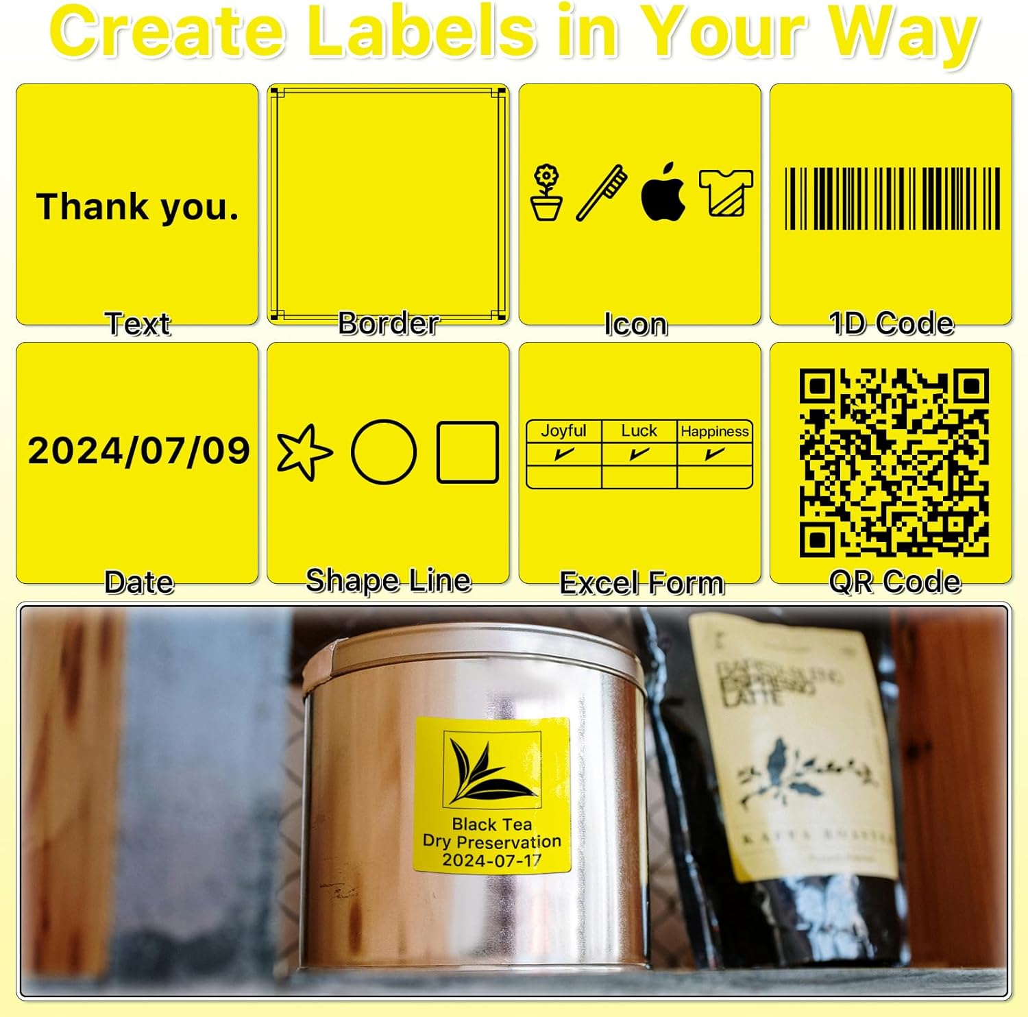 Square Thermal Label Stickers, 2"x2" (50.8mm x 50.8mm) Compatible with Multiple Thermal Printers Self-Adhesive Square Direct Strong Adhesive Thermal Labels, Yellow, 500 Sheets/Roll - Image 7