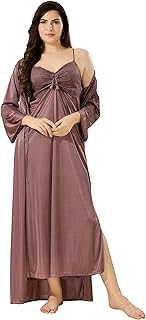 kattly Women's Satin Maxi Night Dress Full Sleeve Gown Comfortable & Fancy Sleepwear for Ladies Ankle Length Nightwear with Lace & Robe 2pcs Set-picture-29