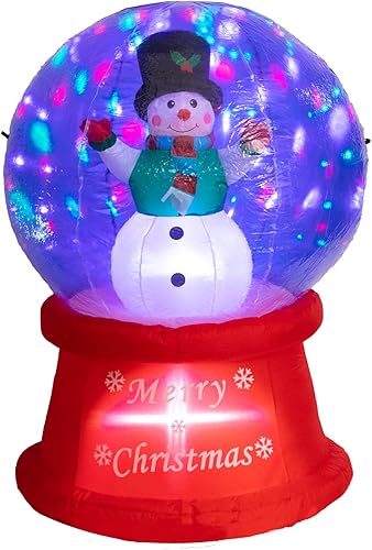 Miniatura 7 de Inflables de Navidad de 5 pies de alto para exteriores, muñeco de nieve en globo de nieve con luces LED giratorias, decoración de patio inflable de