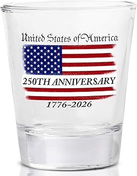 Rogue River Tactical 250th Anniversary Patriotic USA Flag America Shot Glass Gift For Military Veteran or American 1776-2026 Semiquincentennial Freedom
