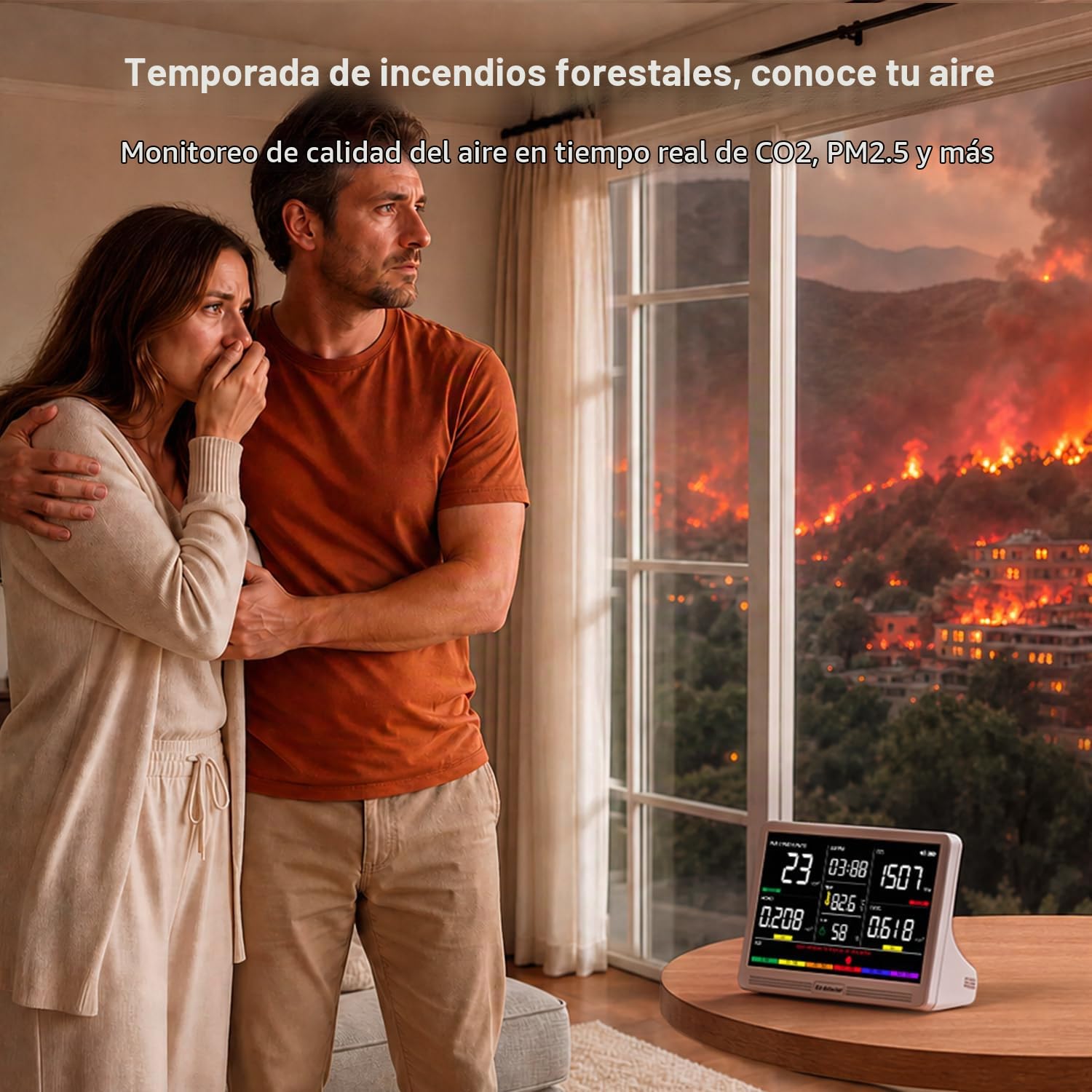 Monitor de calidad del aire 16 en 1 para interiores, pantalla de 7 pulgadas, 9 AQI+7 alertas de AQI, medidor de calidad del aire para CO2, TVOC, PM2.5 PM1.0 PM10, HCHO, temperatura humedad AQI y