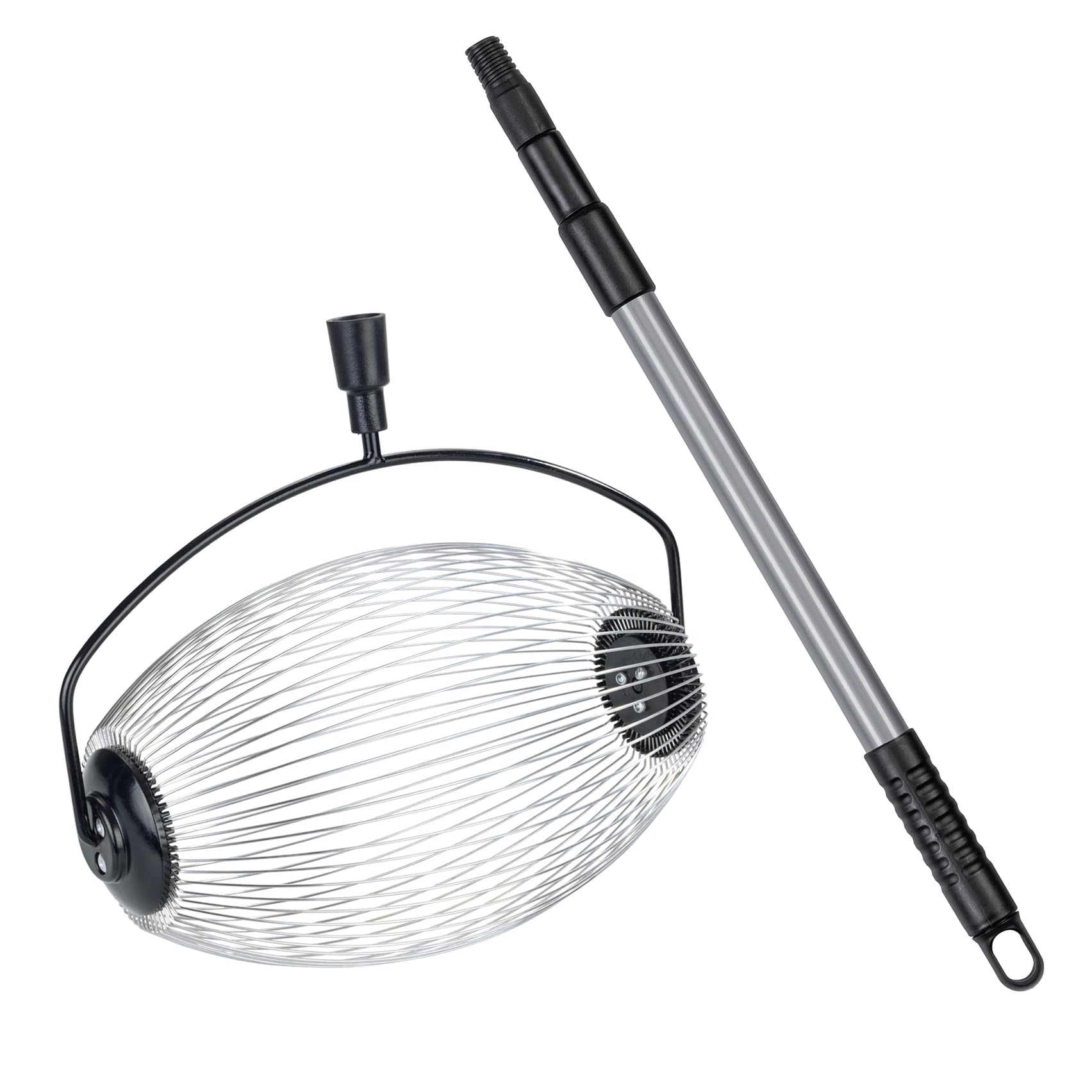 Maximex Gartengerät Rollsammler mit Teleskopstiel für effiziente Obstsammlung aus Edelstahl für Garten Schwarz Silber Grau 34 x 83-148 x 18.5 cm