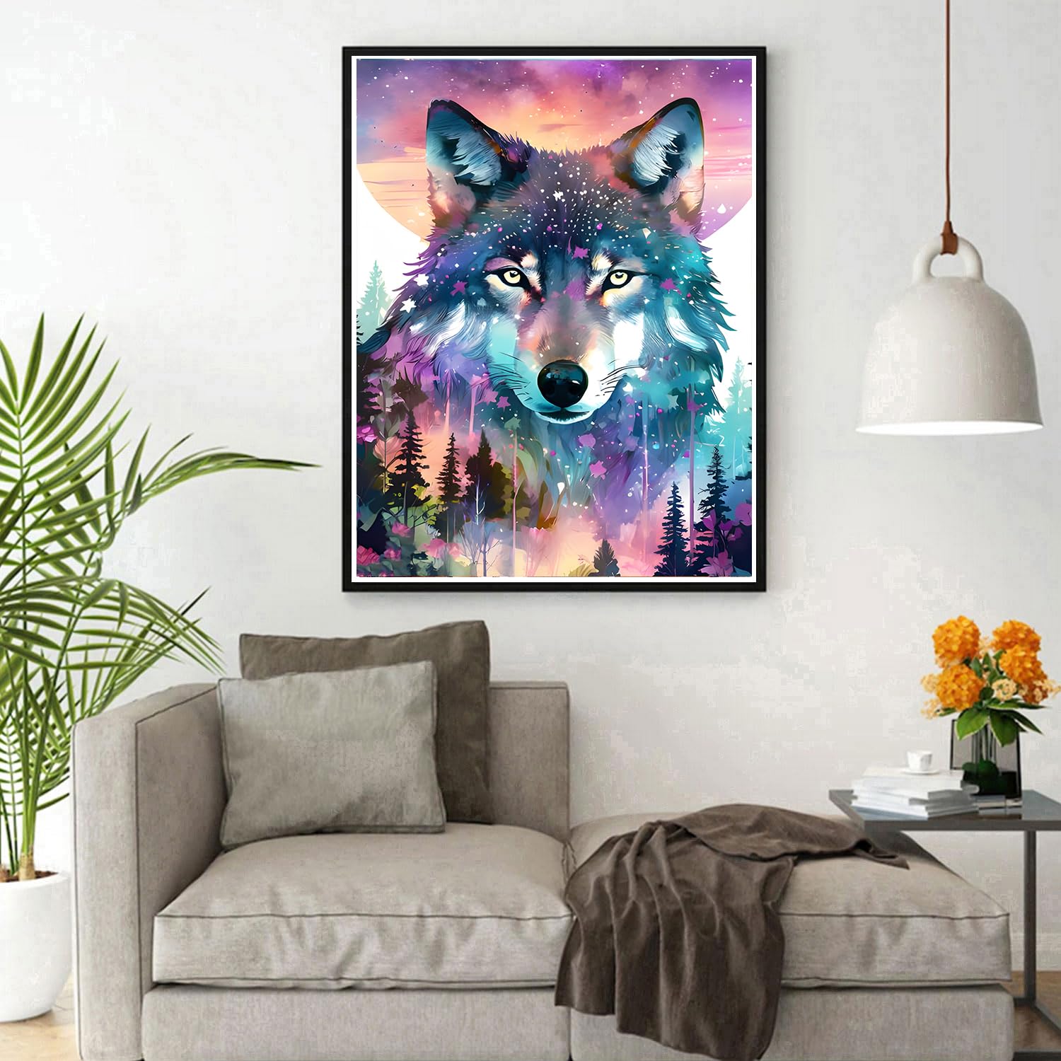 DPHERO 5D Diamond Painting Kit Lupo E Fiori – Tela 12x16 Pollici Per Adulti Principianti