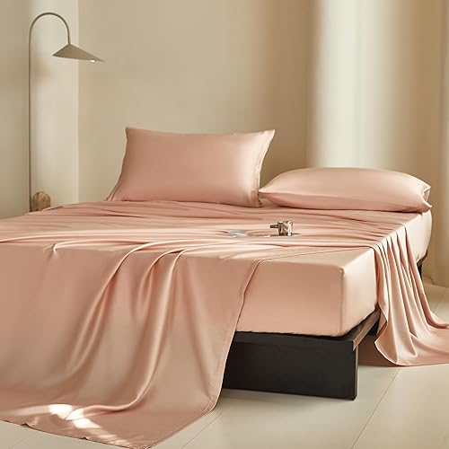 Miniatura 10 de Simple&Opulence Juego de sábanas 100% Tencel Lyocell de 4 piezas, absorben la humedad, suaves y sedosas para todas las estaciones (gris claro, King)