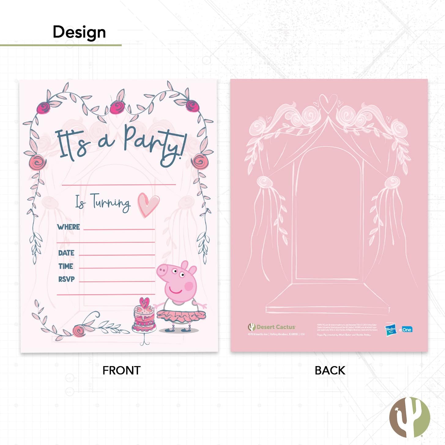 Desert Cactus Peppa Pig Happy Birthday Invitations Invites Cards 10 Count with Envelopes Boys Girls Kids Party (Style C)