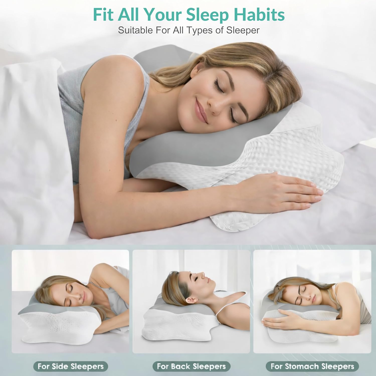 cervical pillow for neck & shoulder pain relief – ergonomic contour memory foam pillow for side, back & stomach sleepers with removable pillowcase and 3d sleep eye mask