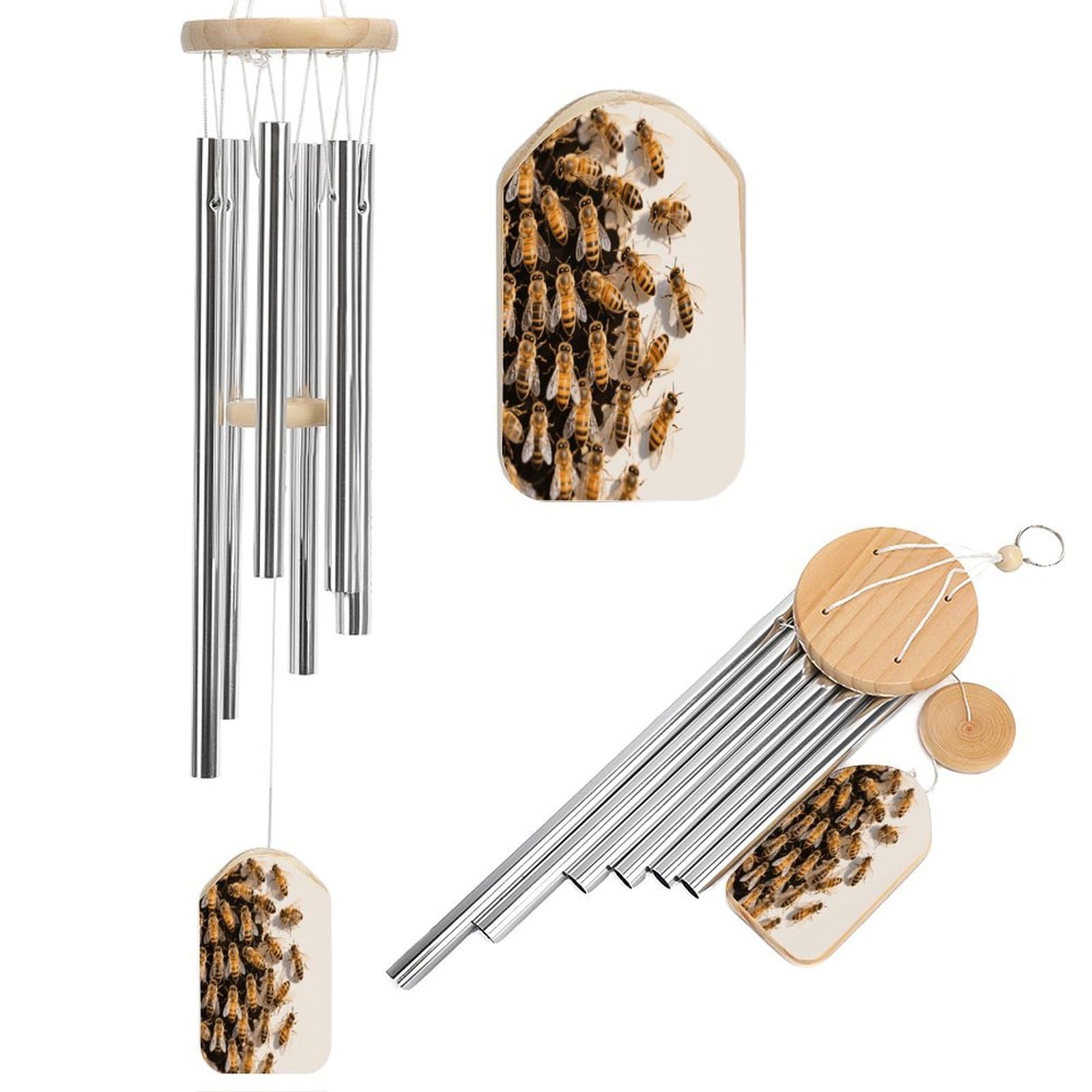 Bees Wind Chimes for Outdoor Large Deep Tone Aluminium Wind Chimes Soothing Melodic Sound 20.5" Hanging Metal Windchimes Outdoors Decor for Patio Porch Yard