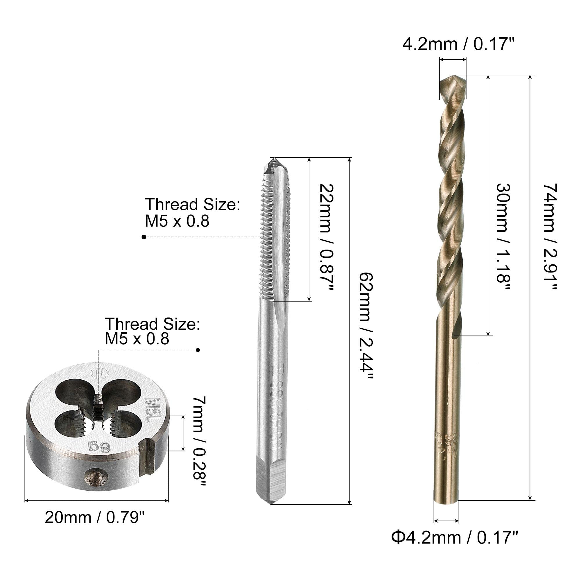 Set di Maschi e filiere e Punte da Trapano, Maschio per fresatura con Filettatura Sinistra M5 x 0,8 e filiera Tonda, Punta elicoidale in Acciaio rapido al Cobalto da 4,2 mm