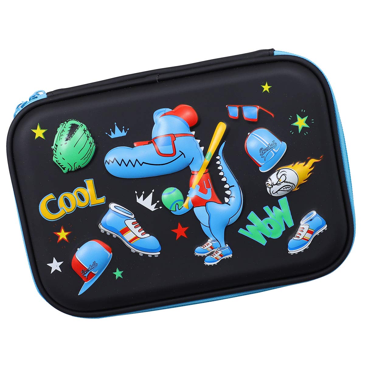Cool Baseball Boys Dinosaur Pencil Case - Large Capacity Hardtop Pencil Box with Compartments - Colored Pencil Holder School Supply Organizer for Kids Girls Toddlers Children (Black)